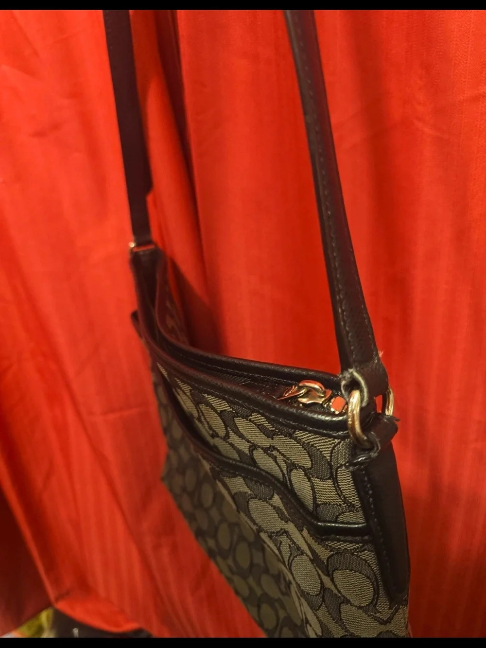Coach Black and Dark Gray Signature Crossbody Bag